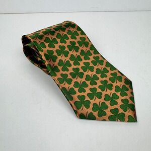 Irish St Patrick Pattys Day Green Clover Tan Gold Neck Tie Novelty Polyester